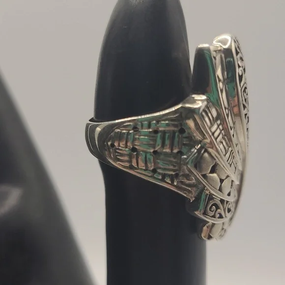 Sarda Solid 925 Silver Handmade Ring 11.8G 3 Motifs Sz 7